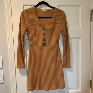 Lush Marigold Button Detail Ribbed Dress